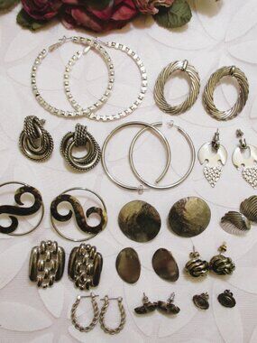 VINTAGE Silver Tone Pierced Earrings Lot: 1960s-80s Mixed Styles Wear, Gift